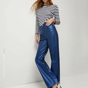 Veronica Beard Shiny  Blue Women's Pants